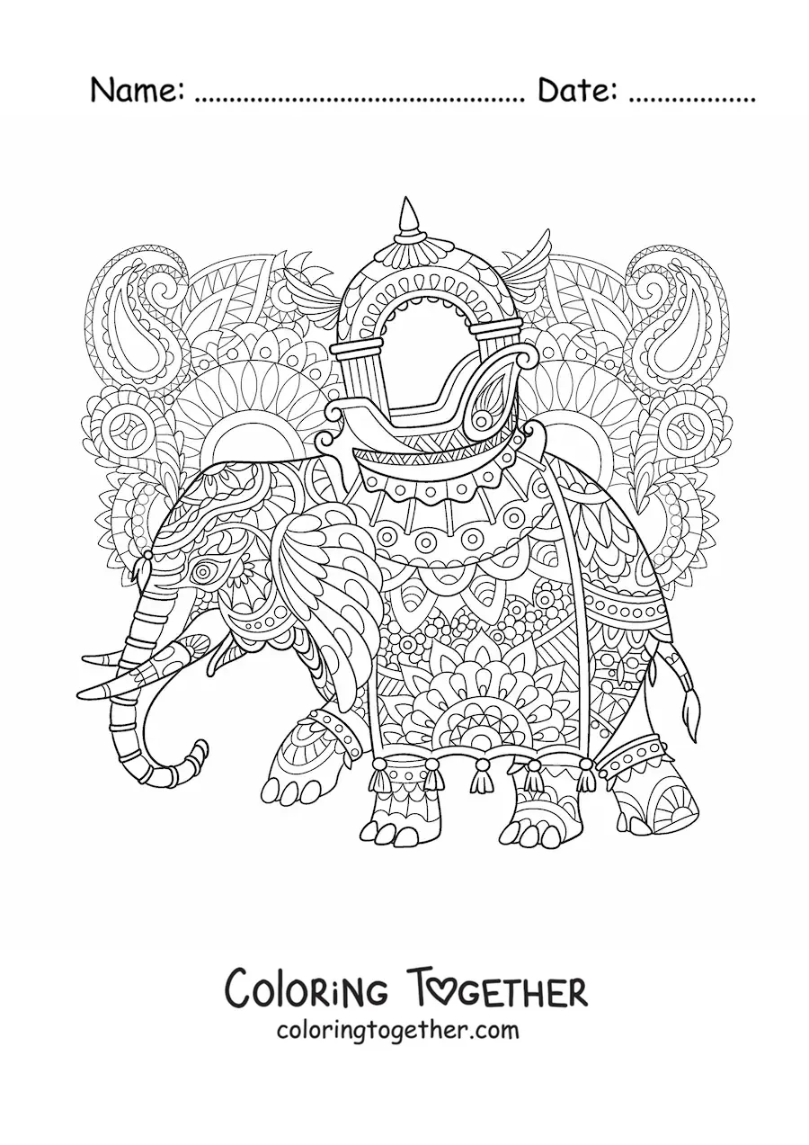 Coloring page of a difficult elephant mandala