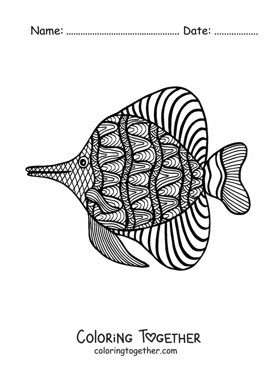 Coloring page of a fish mandala