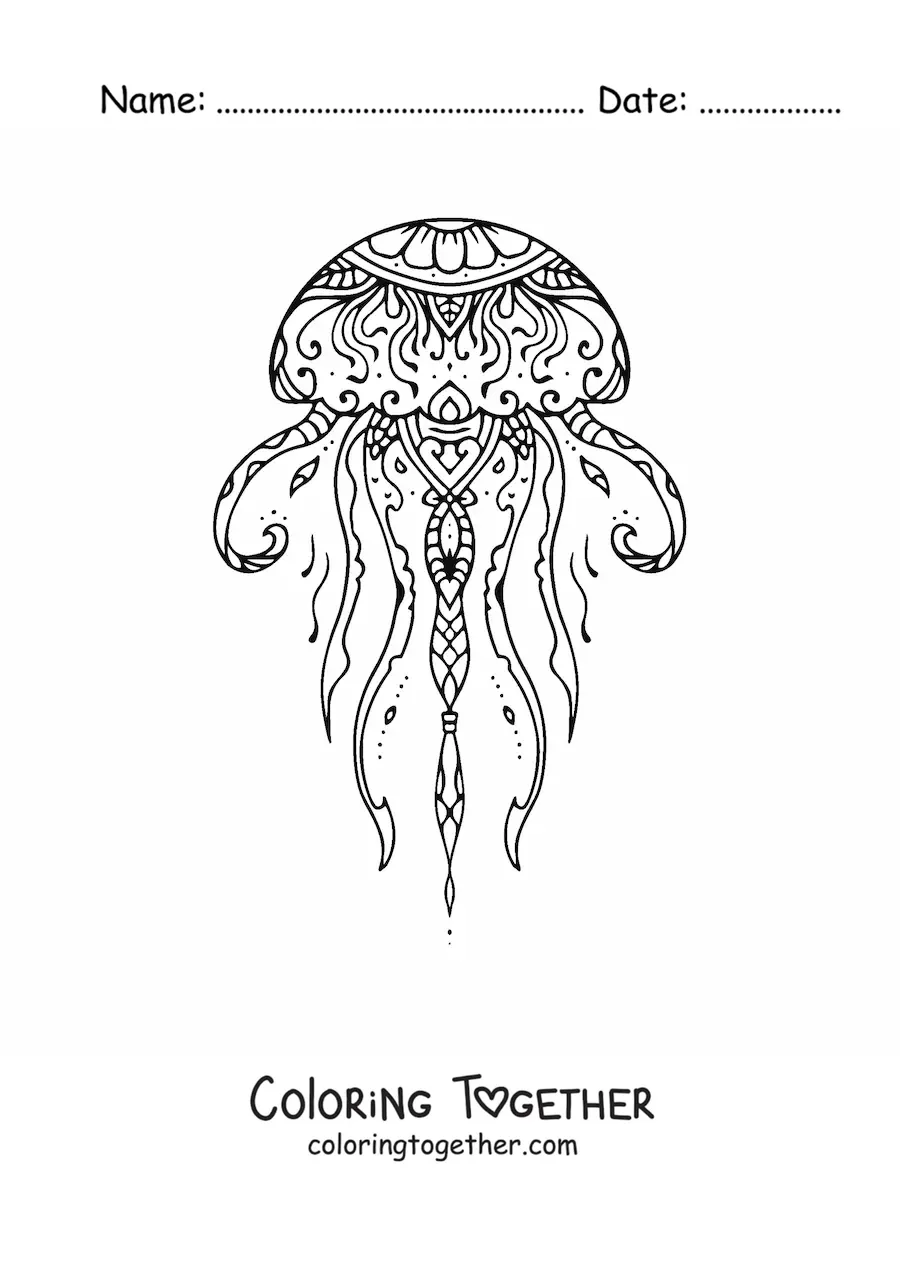 Coloring page of a jellyfish mandala