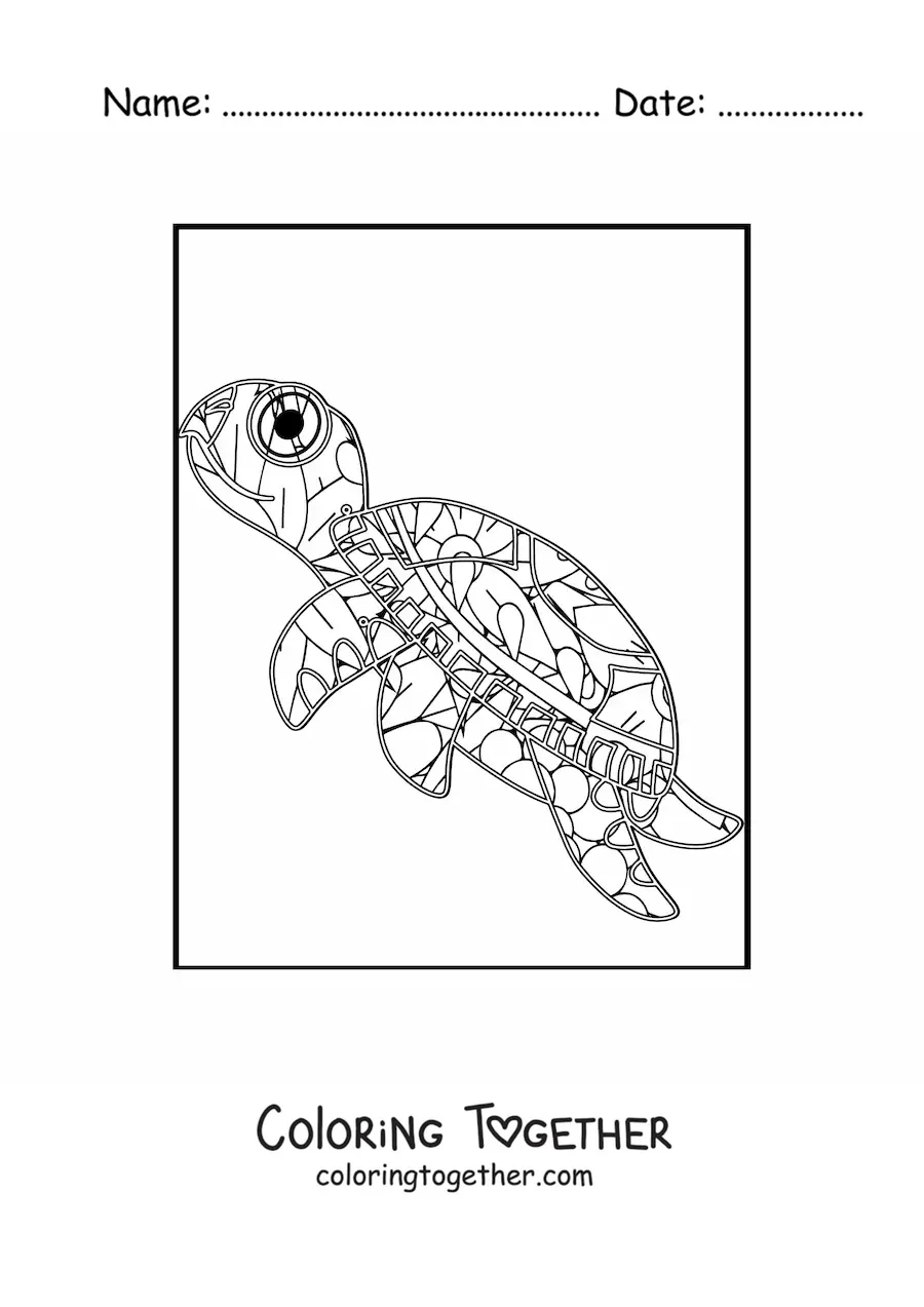 Coloring page of a turtle mandala