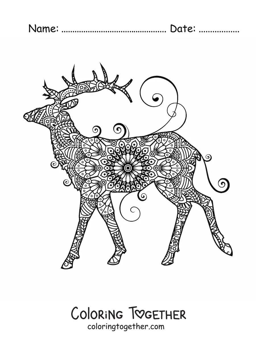 Coloring page of a deer mandala