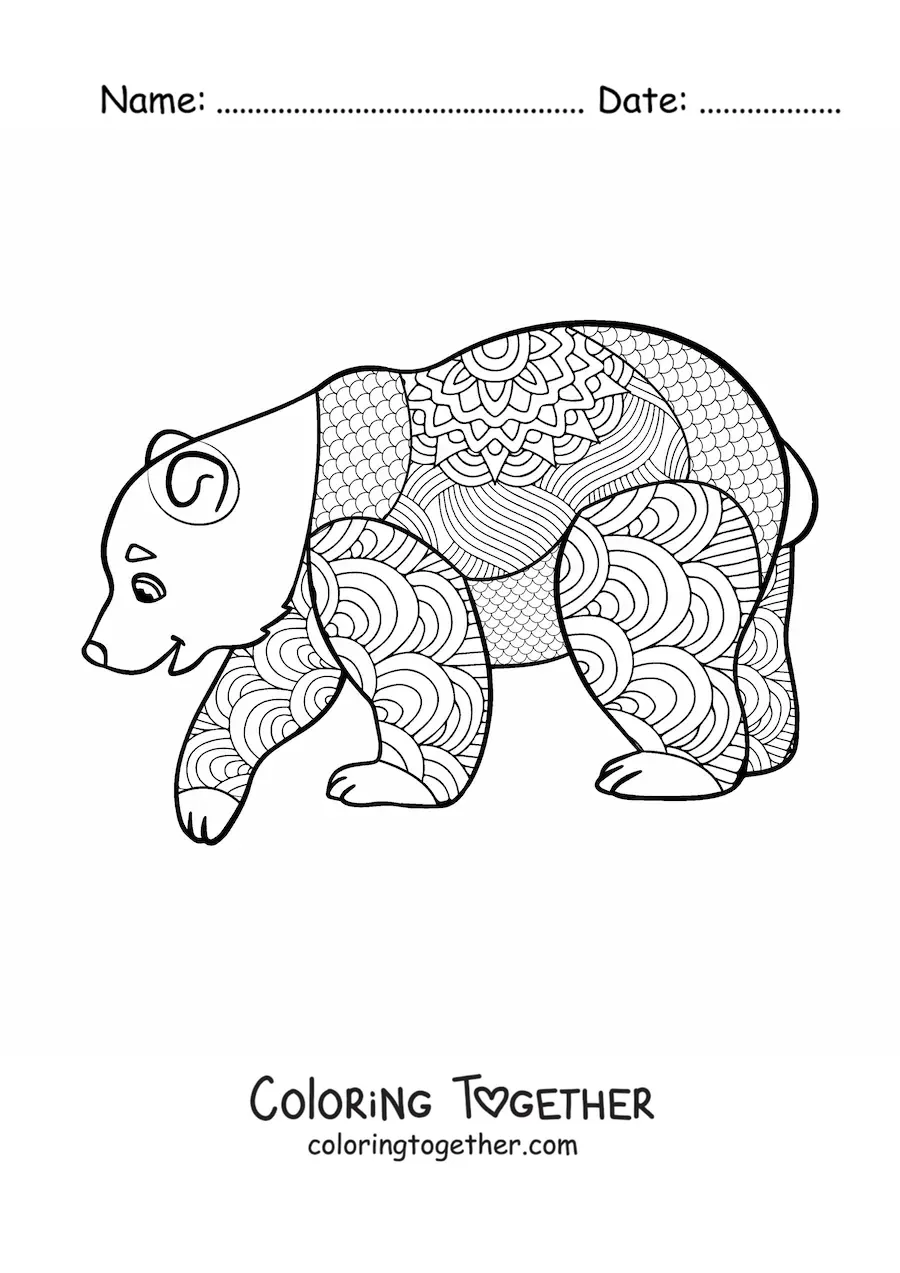 Coloring page of a bear mandala