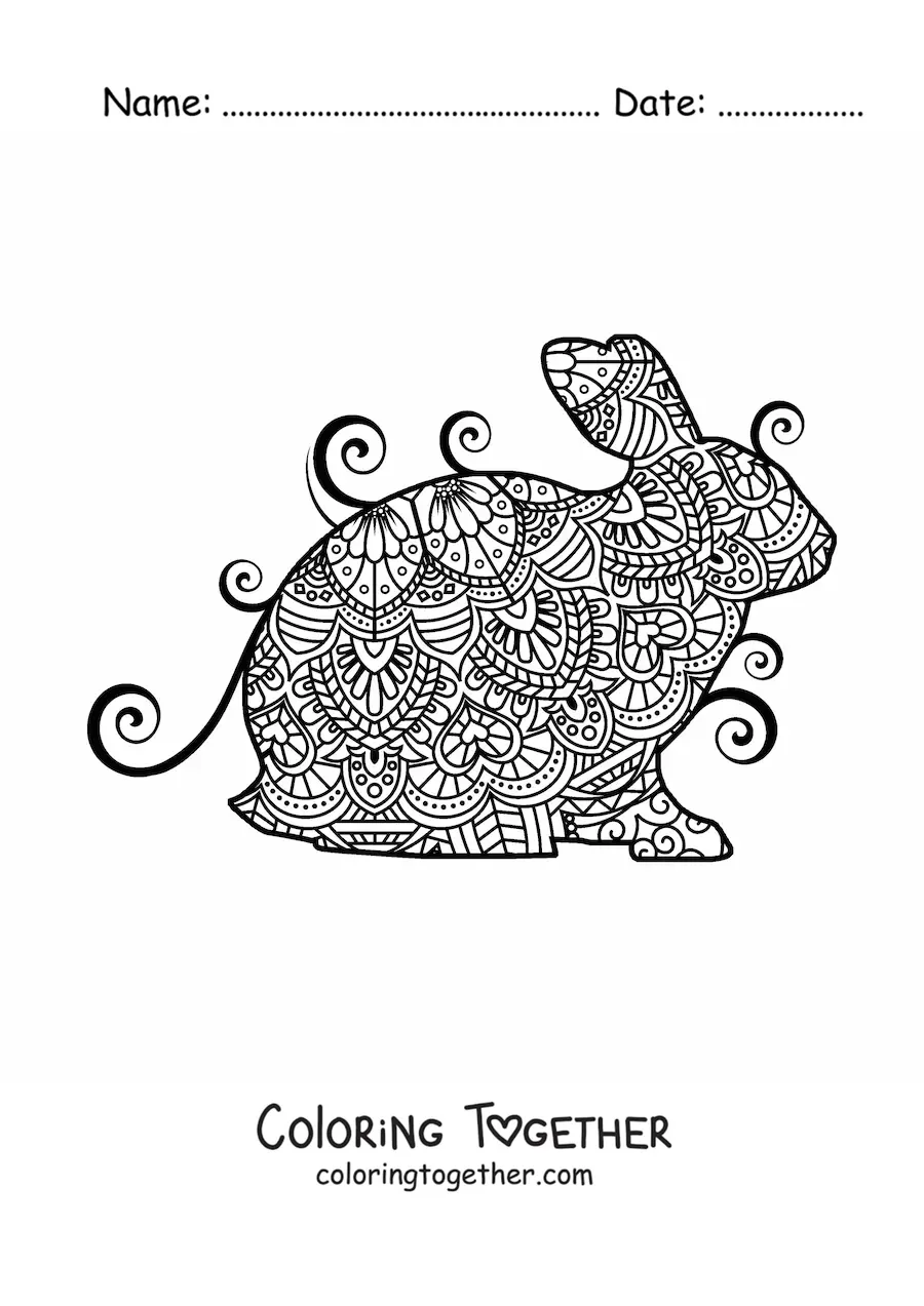 Coloring page of a rabbit mandala