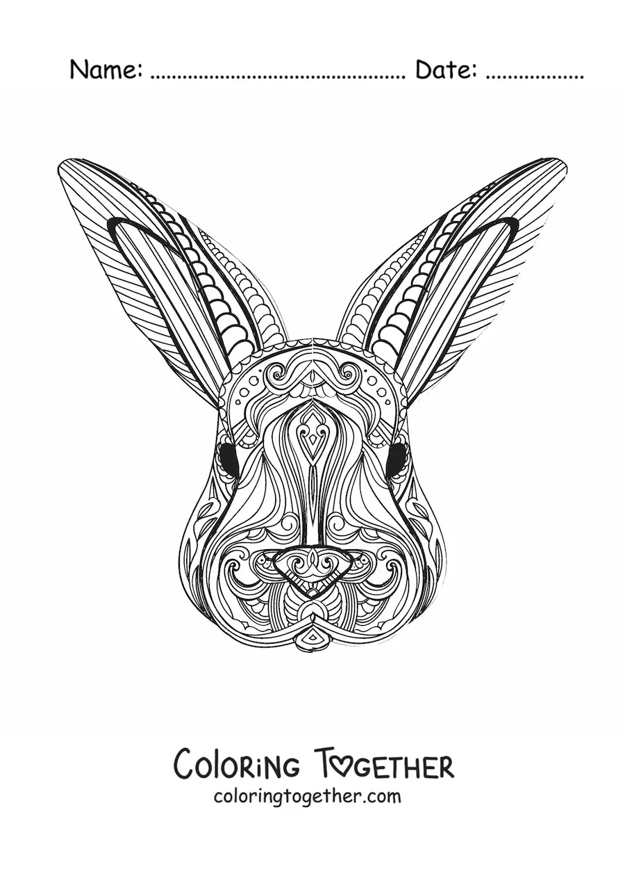 Coloring page of a difficult rabbit mandala