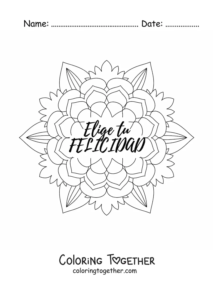 Coloring page of a mandala with the phrase choose your happiness