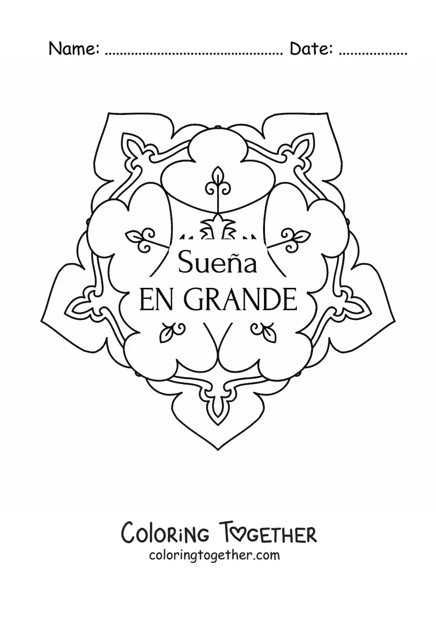 Coloring page of a mandala with the phrase dream big