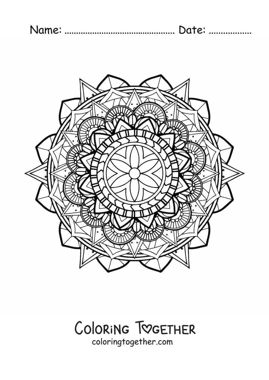 Coloring page of a hard geometric mandala