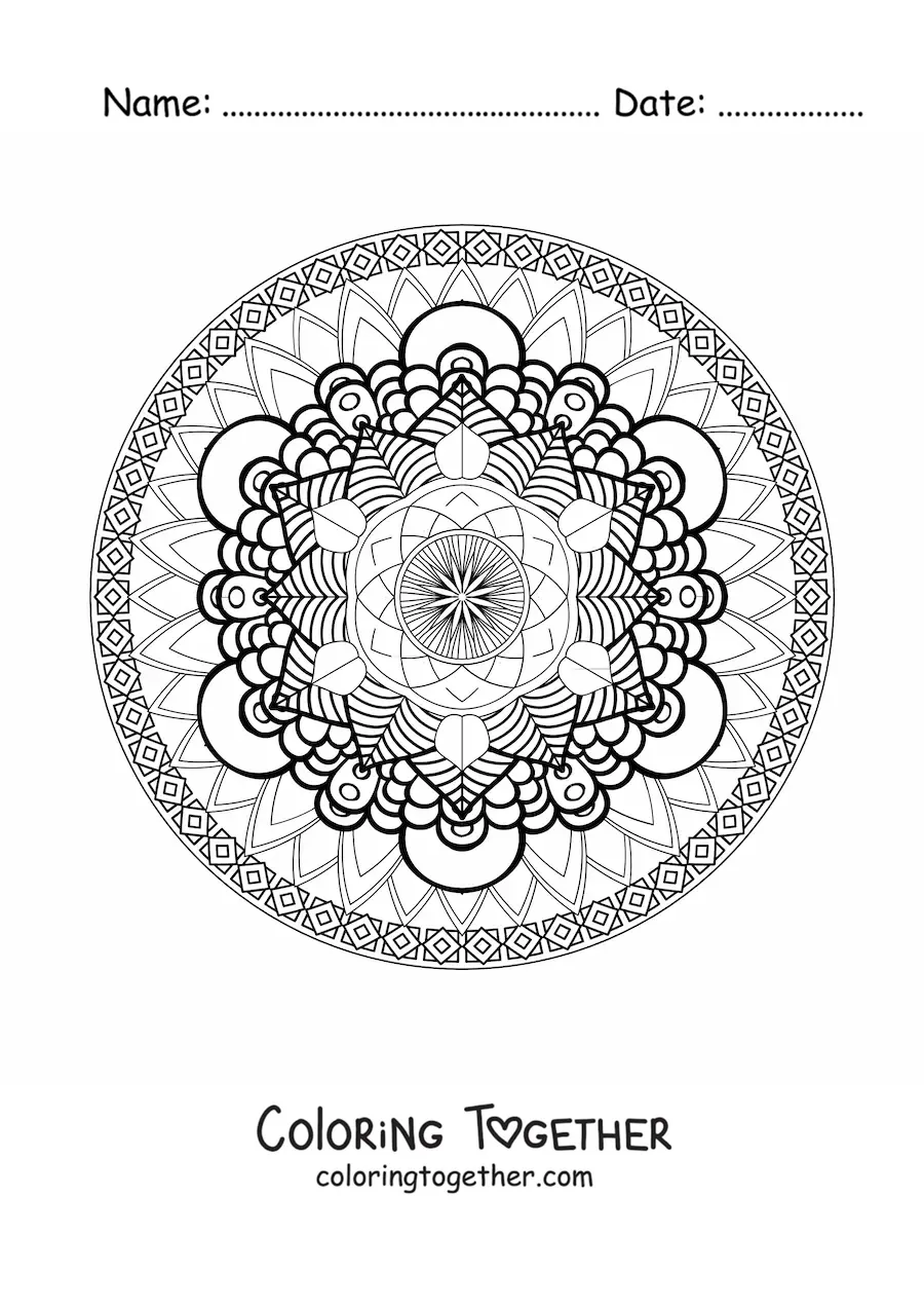 Coloring page of a hard geometric mandala