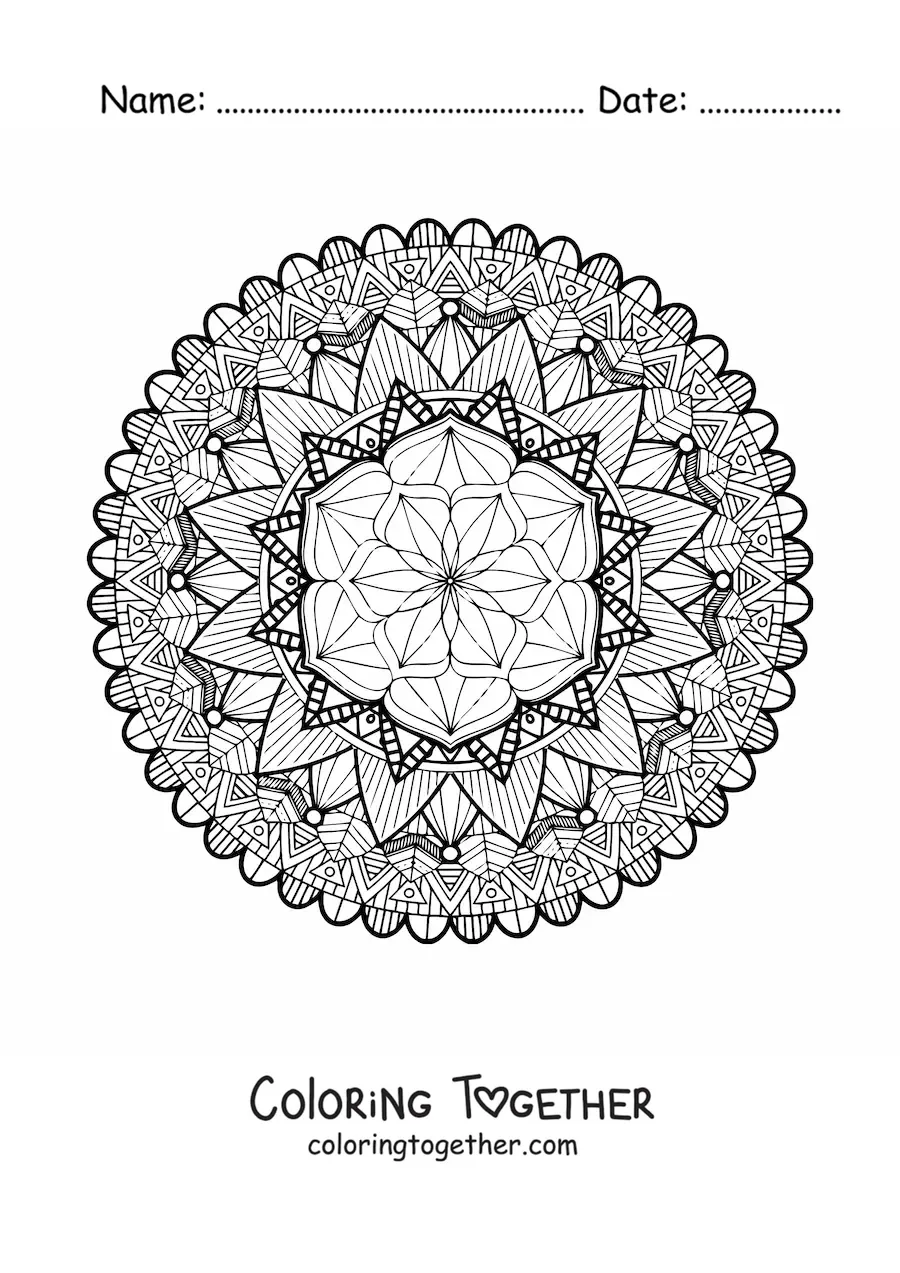 Coloring page of a hard geometric mandala