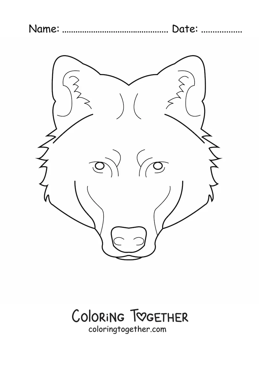 Coloring page of a wild wolf head