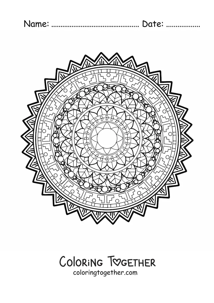 Coloring page of a hard geometric mandala