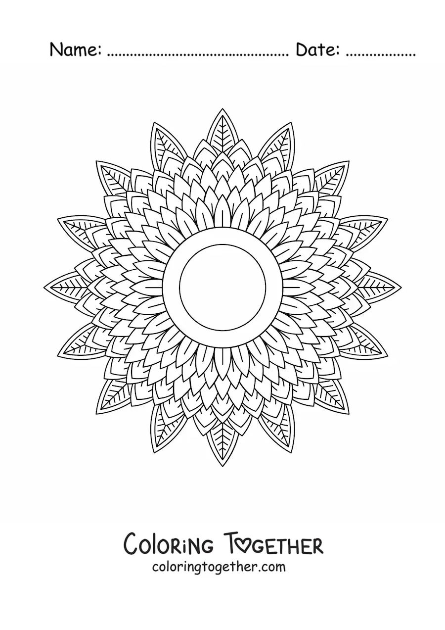 Coloring page of a hard nature mandala