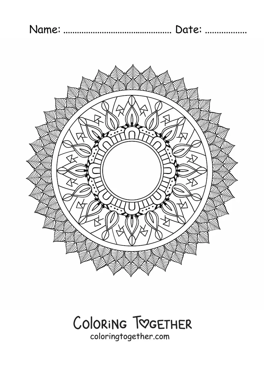 Coloring page of a hard nature mandala