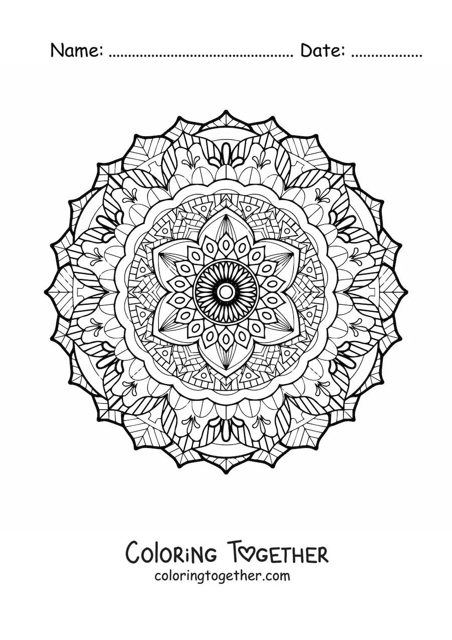 Coloring page of a pretty hard mandala