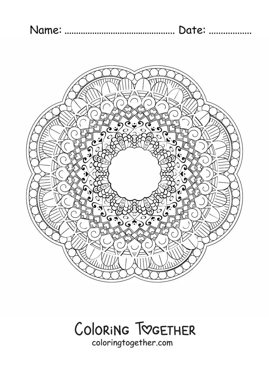 Coloring page of a pretty hard mandala