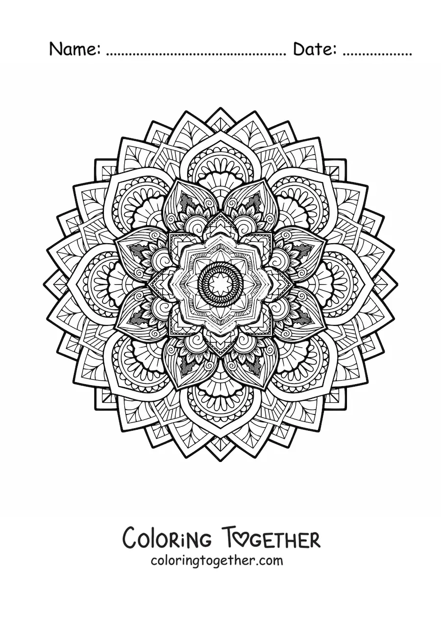 Coloring page of a pretty hard mandala
