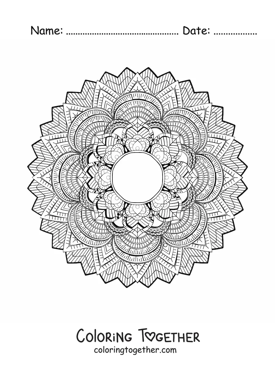 Coloring page of a hard floral mandala