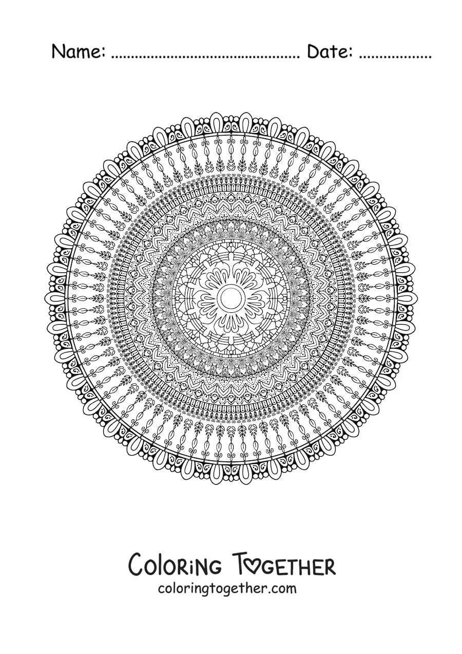 Coloring page of a hard circular mandala