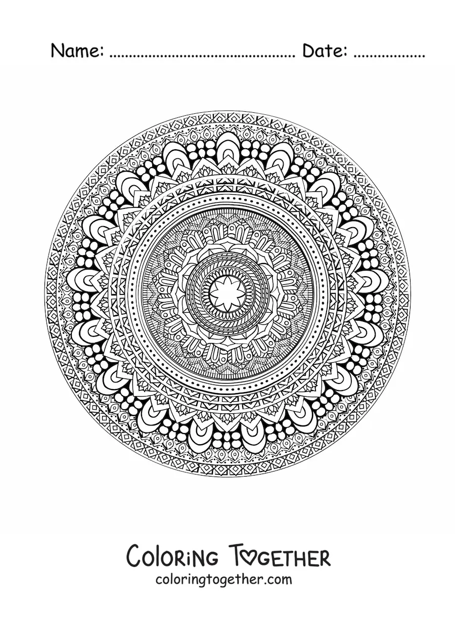 Coloring page of a hard circular mandala