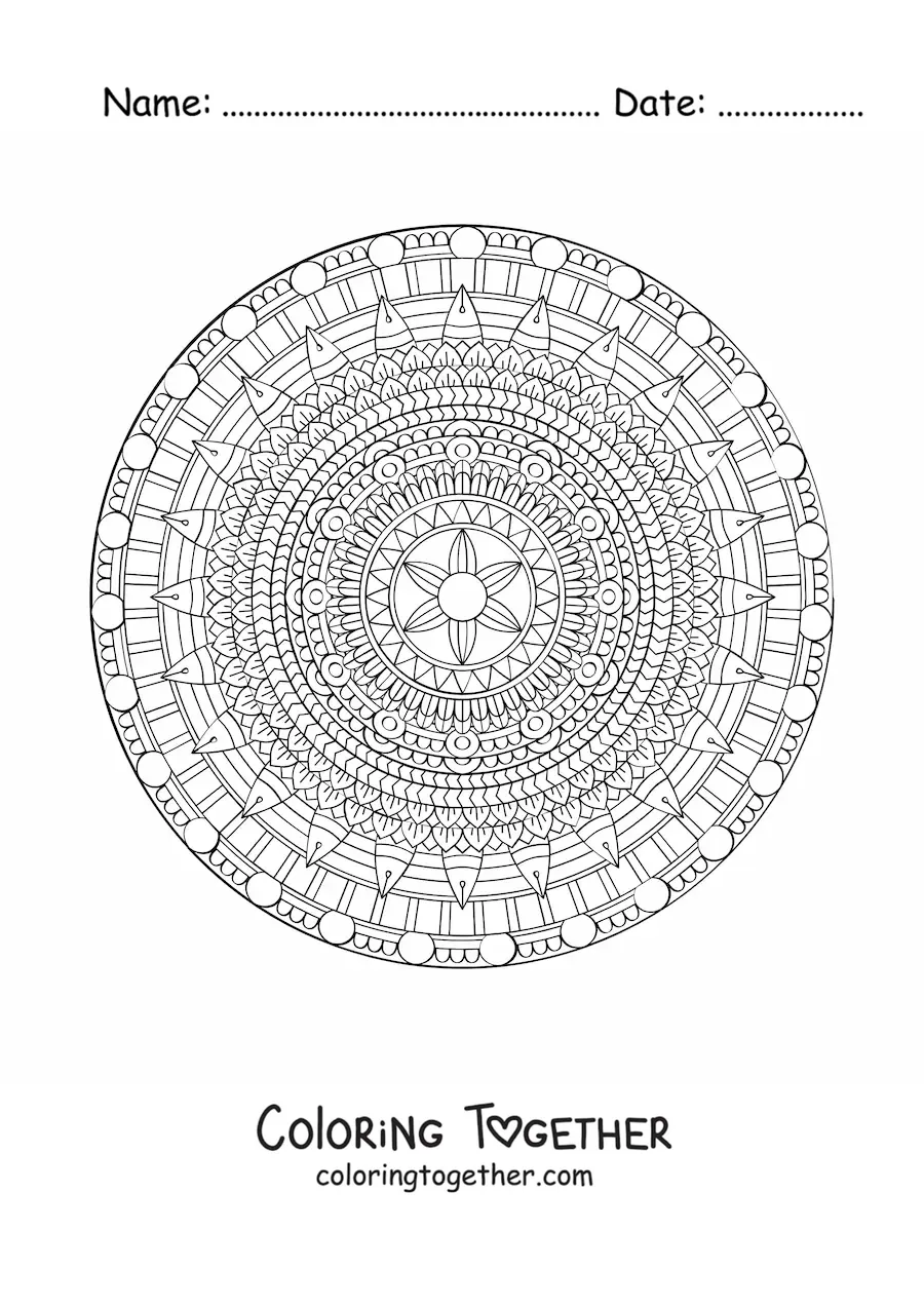 Coloring page of a hard circular mandala