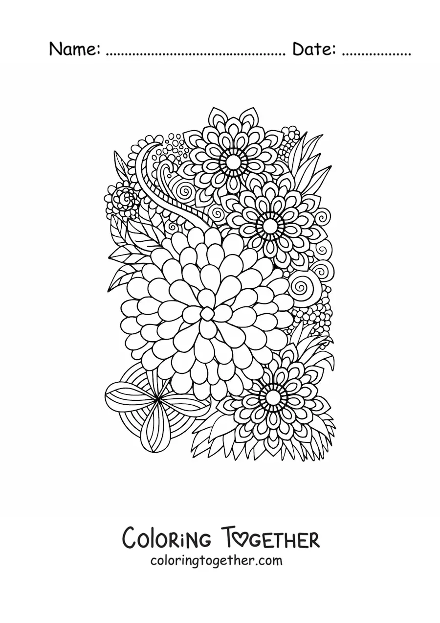 Coloring page of Zentangle style flowers