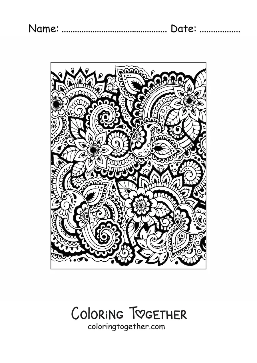 Coloring page of Zentangle style flowers