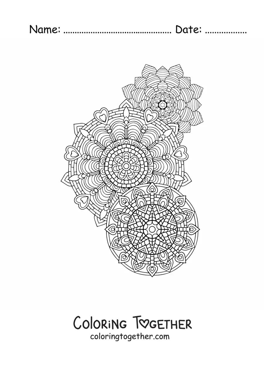 Coloring page of Zentangle style mandalas