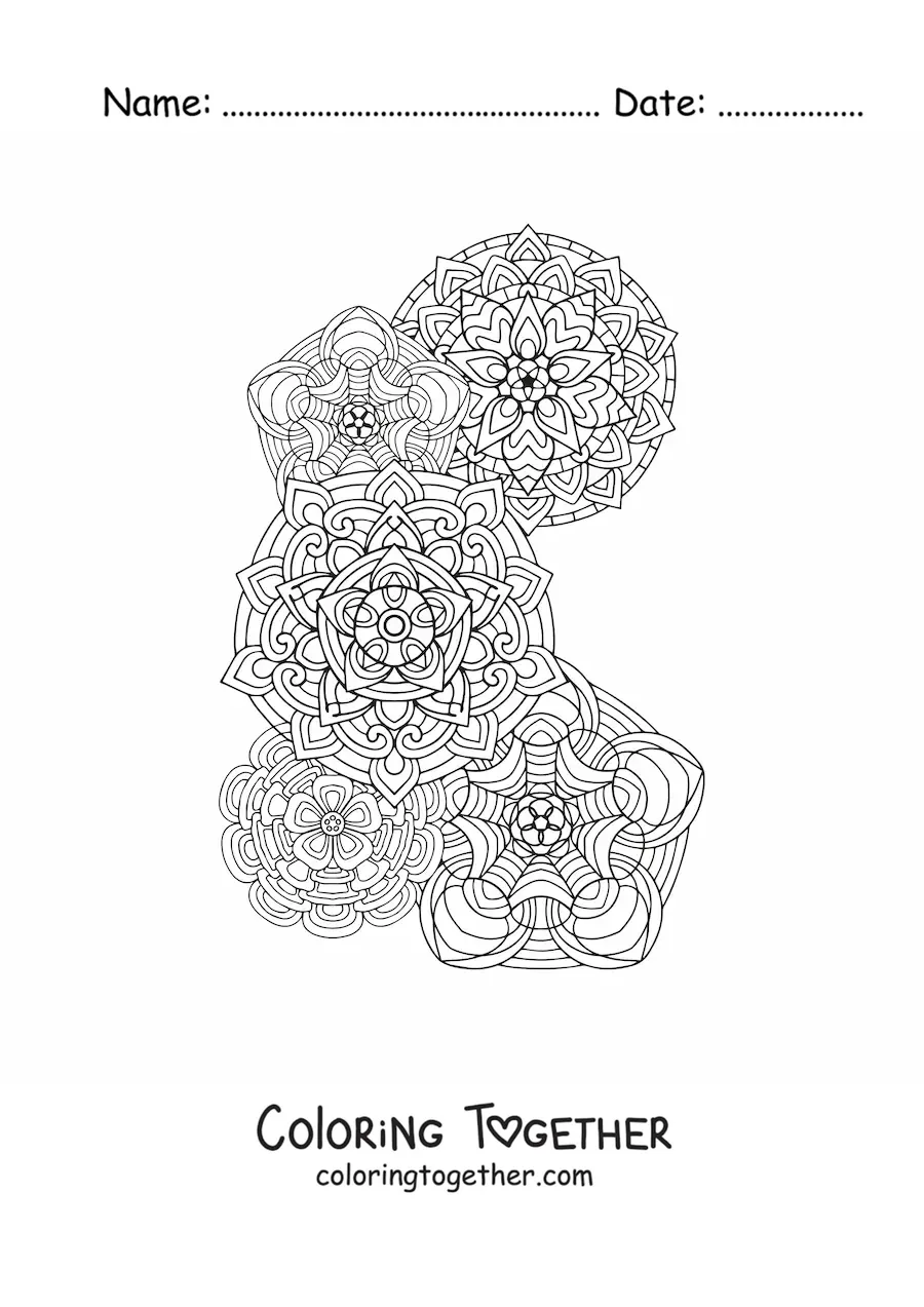 Coloring page of Zentangle style mandalas