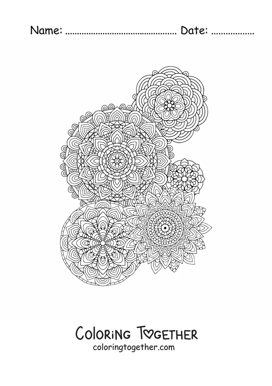 Coloring page of Zentangle style mandalas