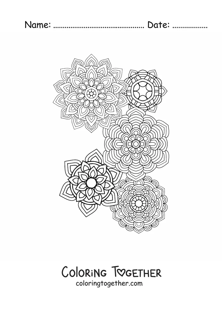 Coloring page of Zentangle style mandalas