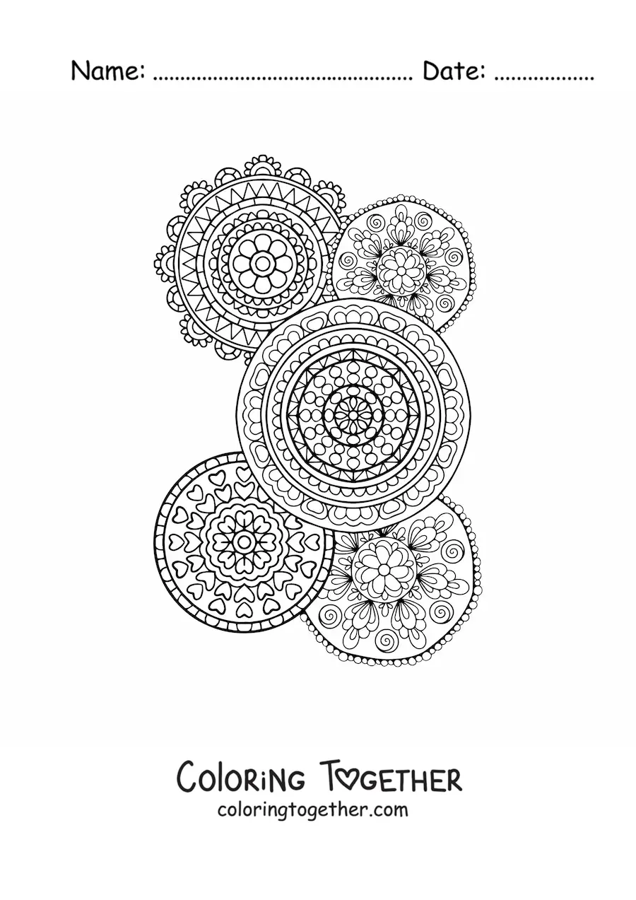 Coloring page of Zentangle style mandalas