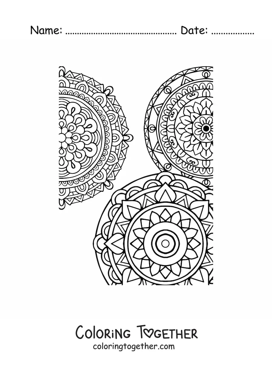Coloring page of Zentangle style mandalas