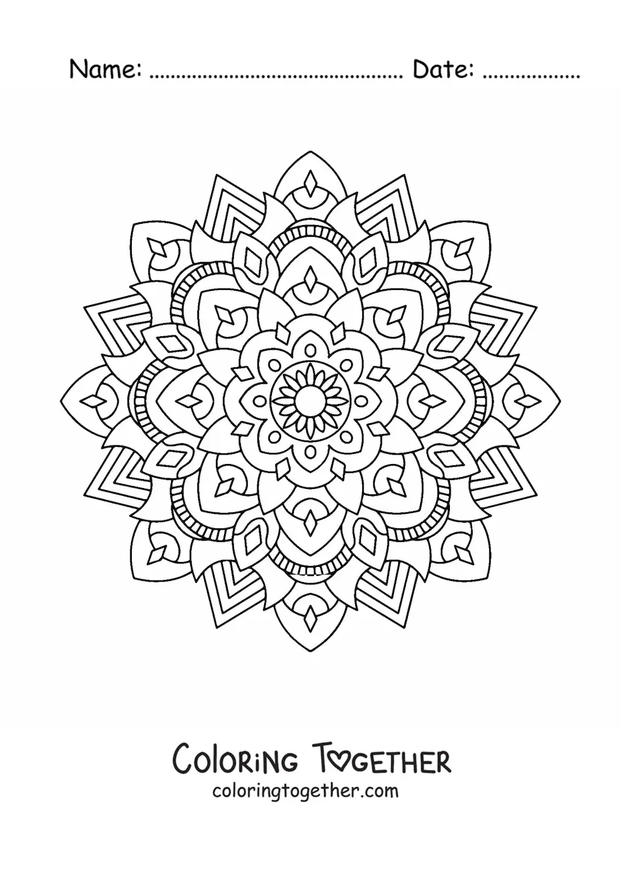 Coloring page of a Zentangle style mandala