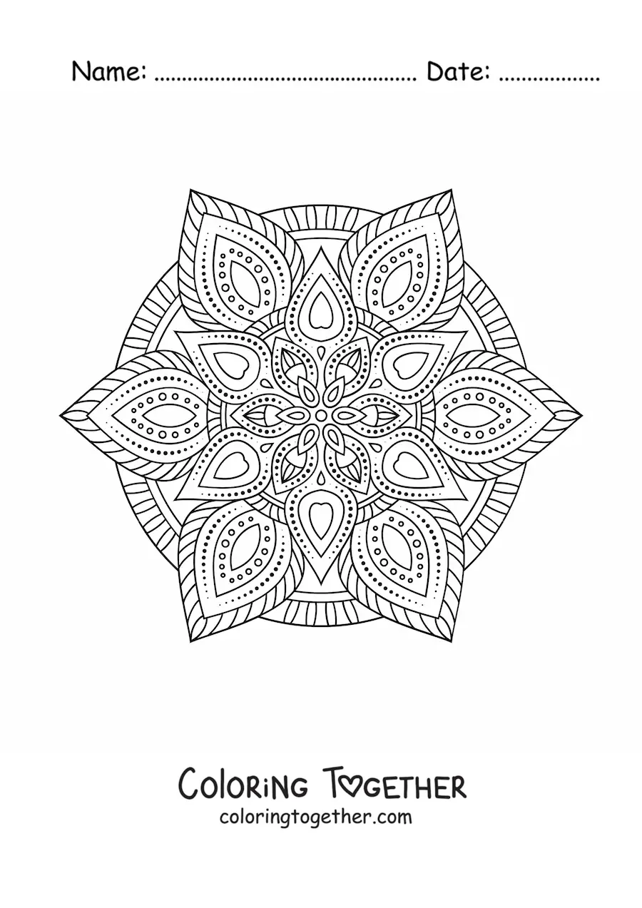 Coloring page of a Zentangle style mandala