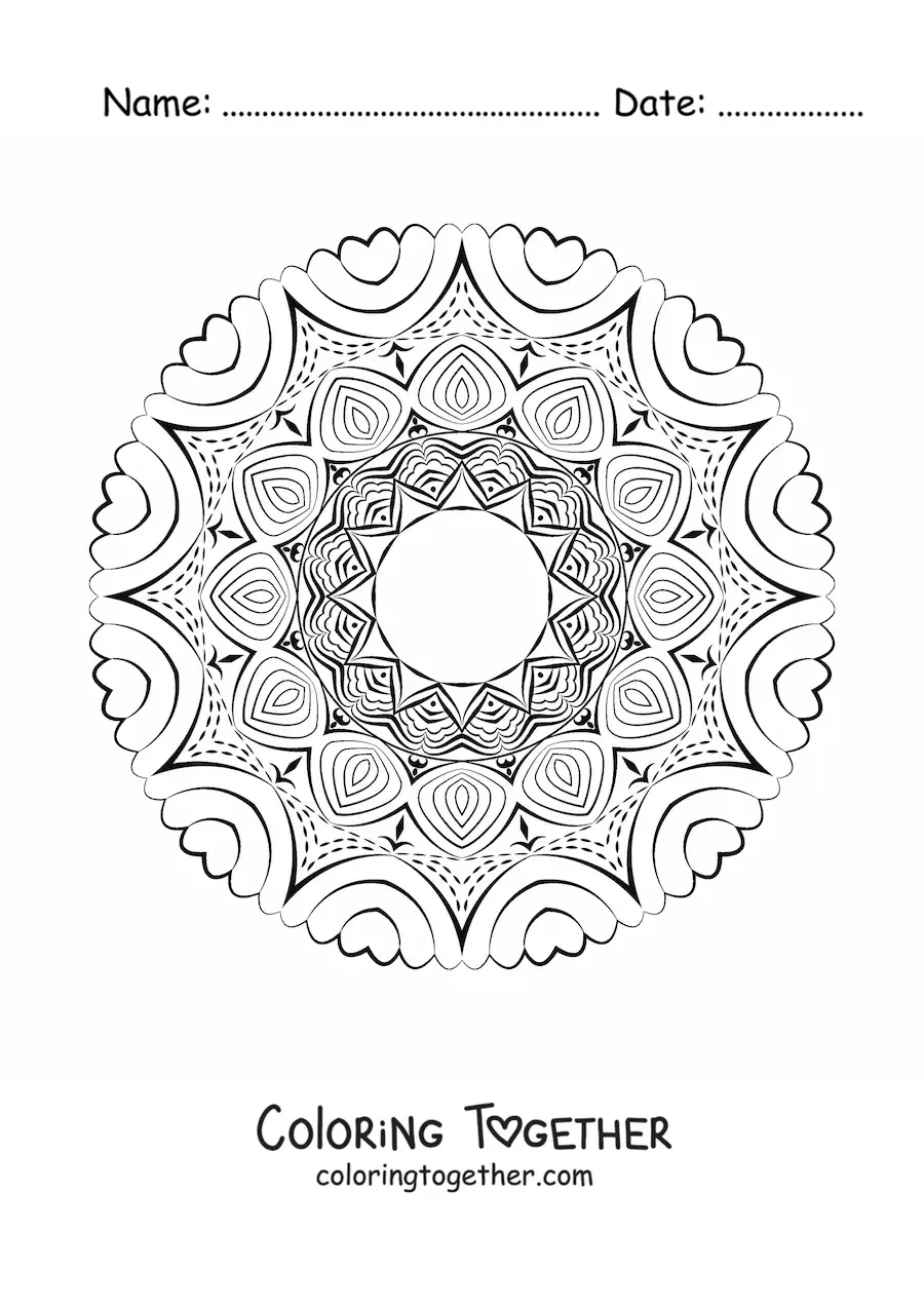 Coloring page of a Zentangle style mandala