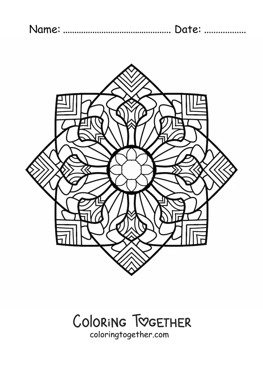 Coloring page of a Zentangle style mandala