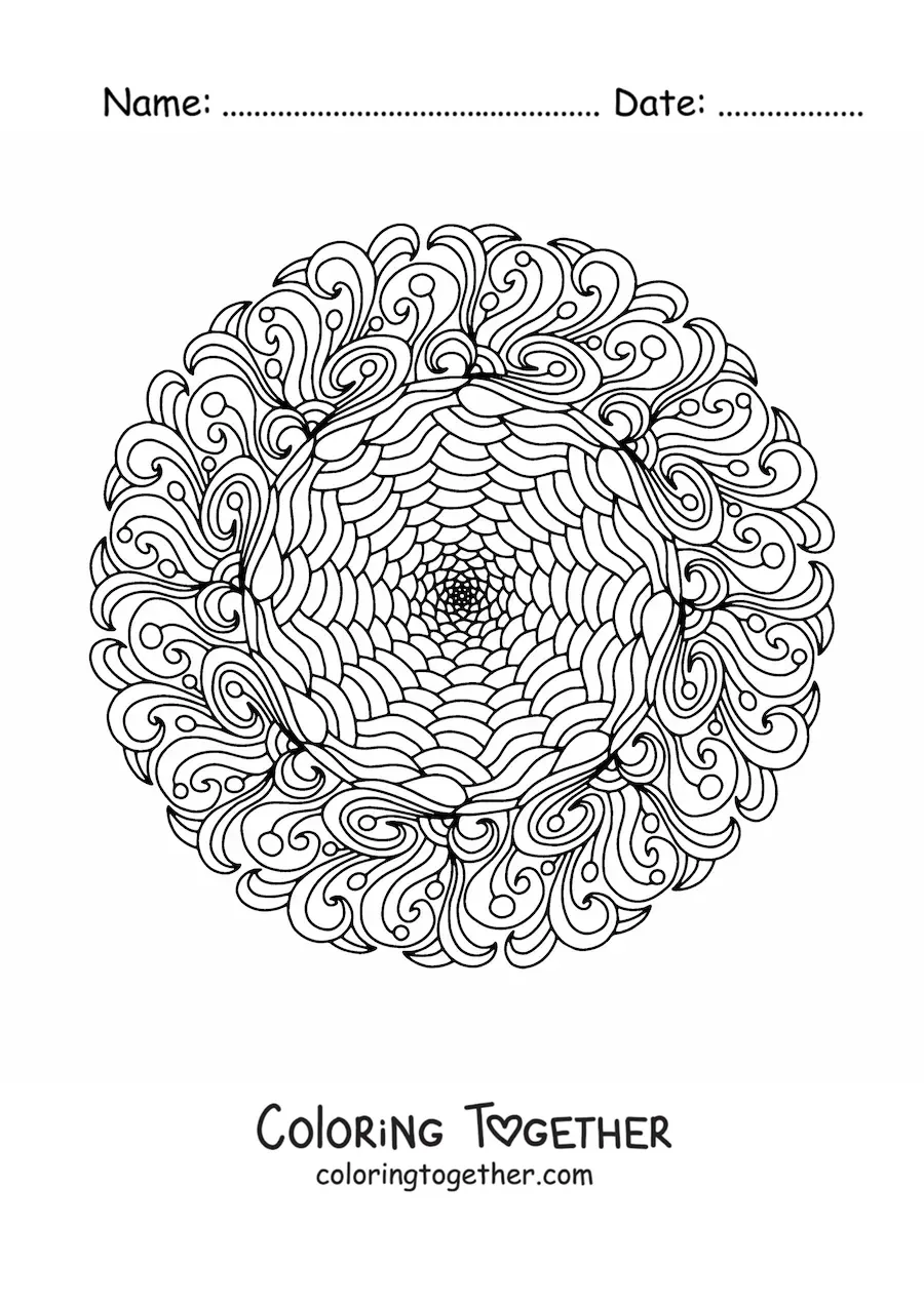 Coloring page of a Zentangle style mandala