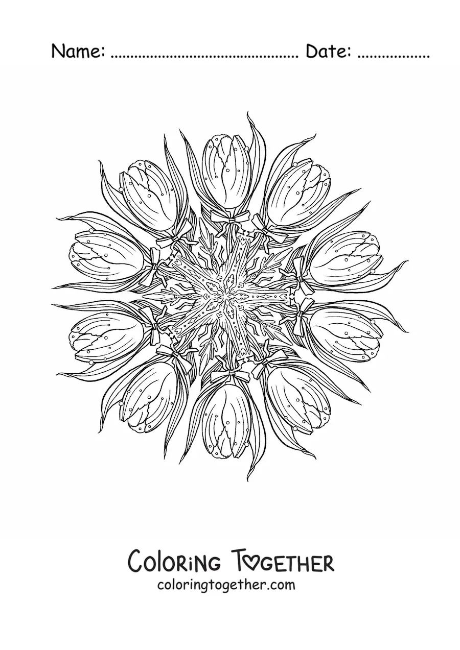 Coloring page of a tulip mandala