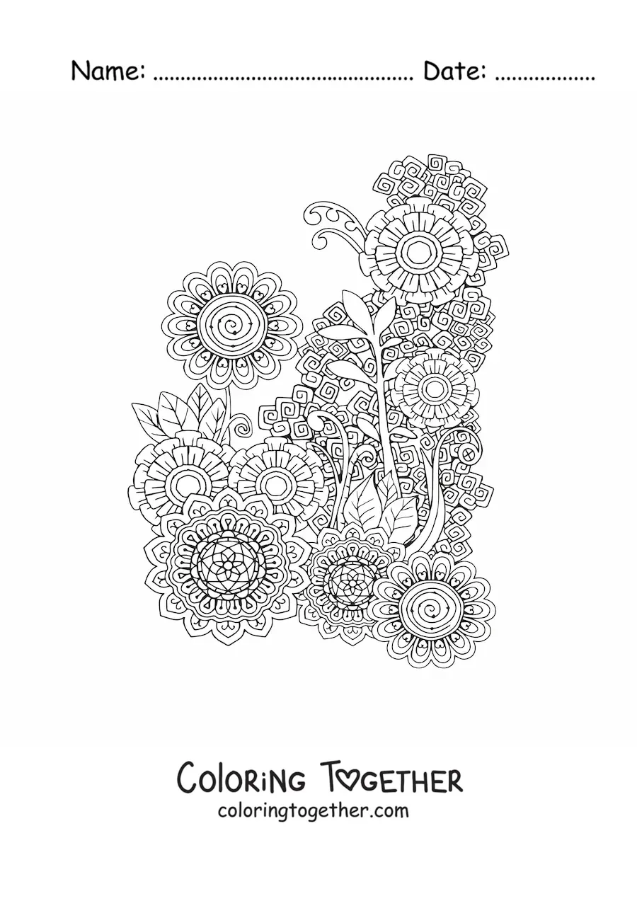 Coloring page of mandala flowers