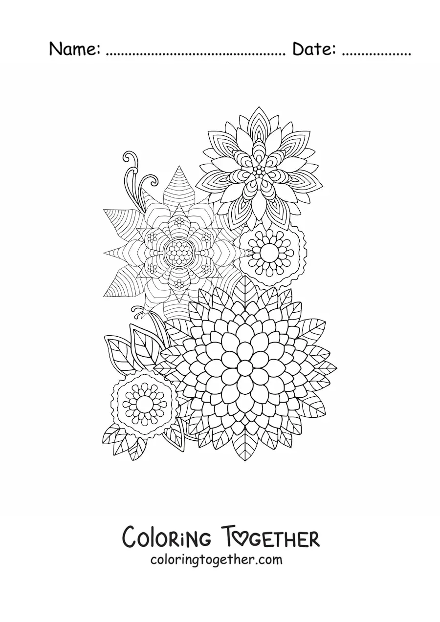Coloring page of mandala flowers