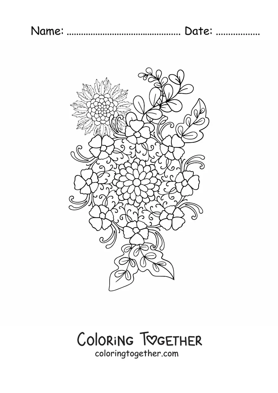 Coloring page of mandala flowers