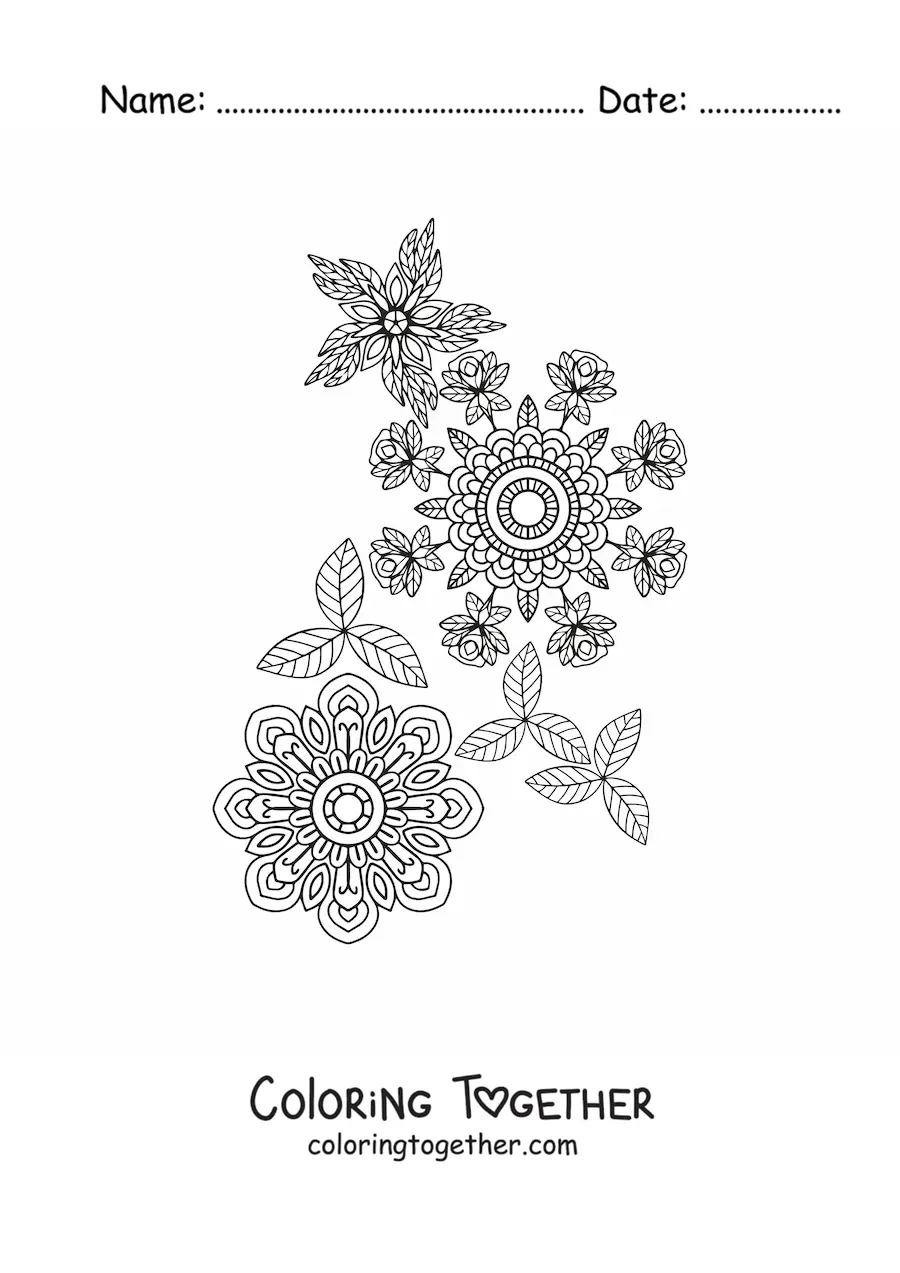 Coloring page of mandala flowers
