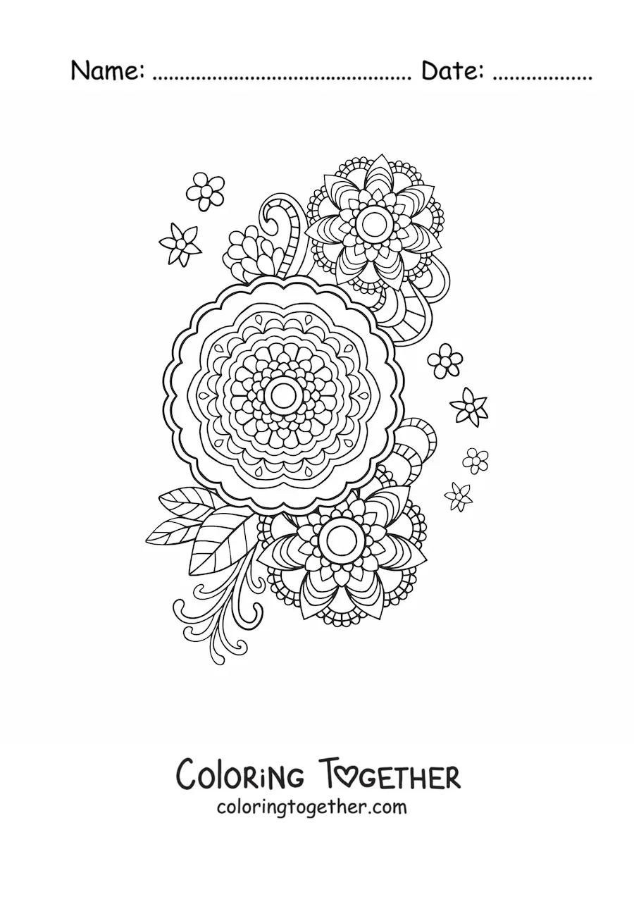 Coloring page of mandala flowers