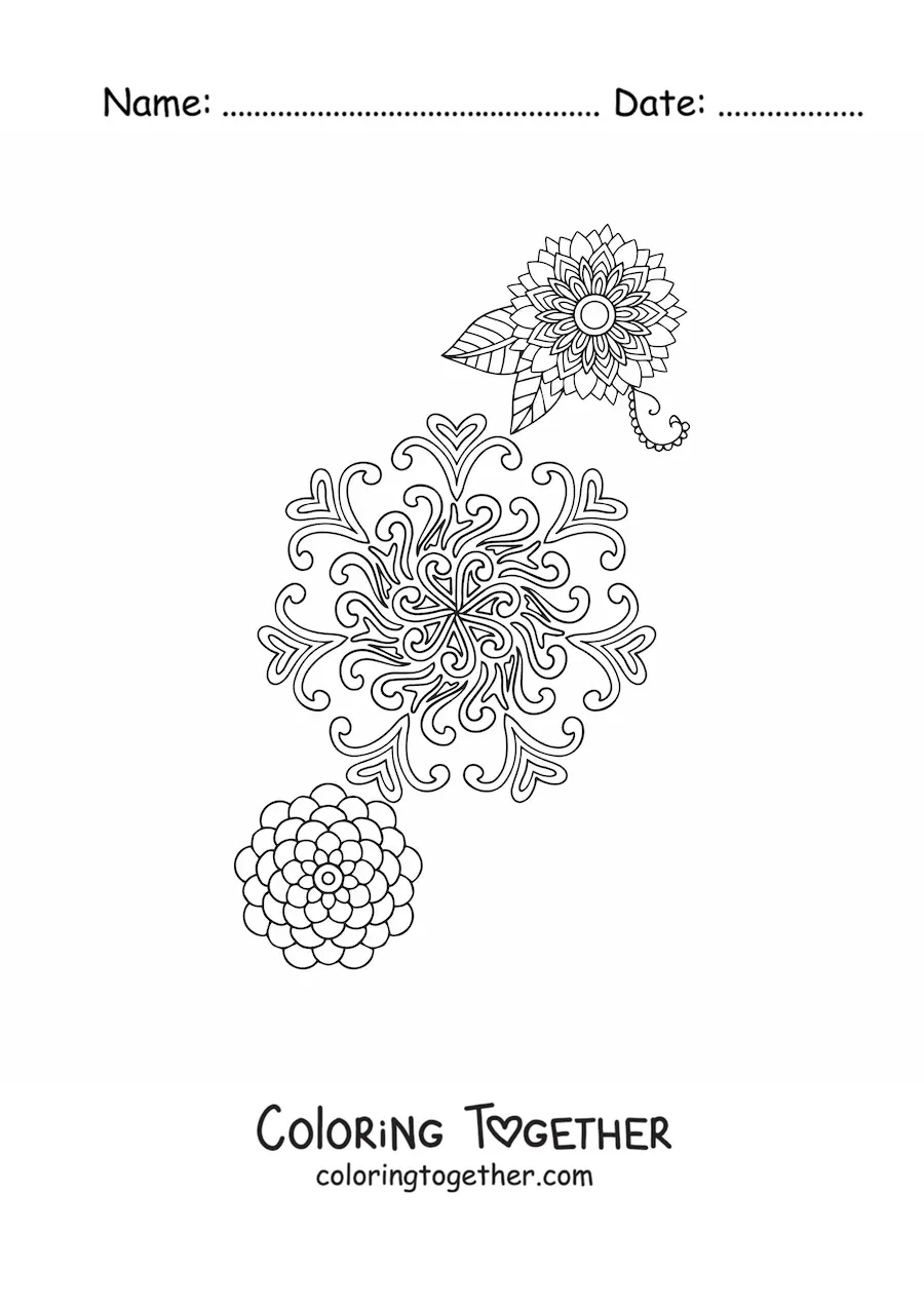 Coloring page of mandala flowers