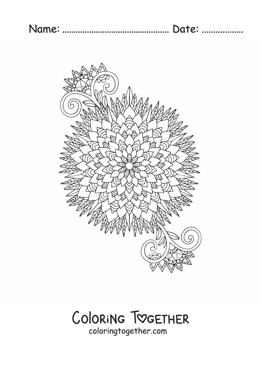 Coloring page of a mandala flower