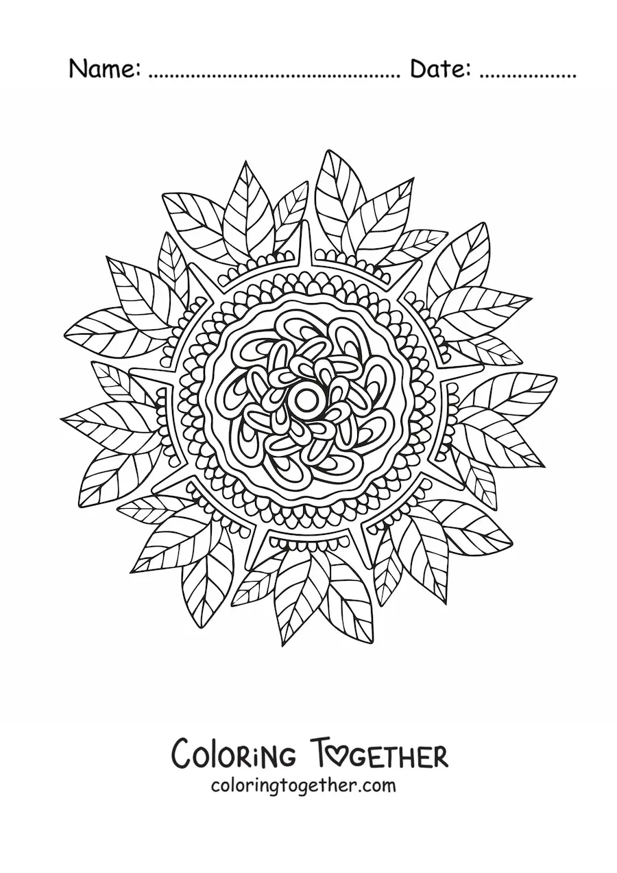 Coloring page of a floral mandala