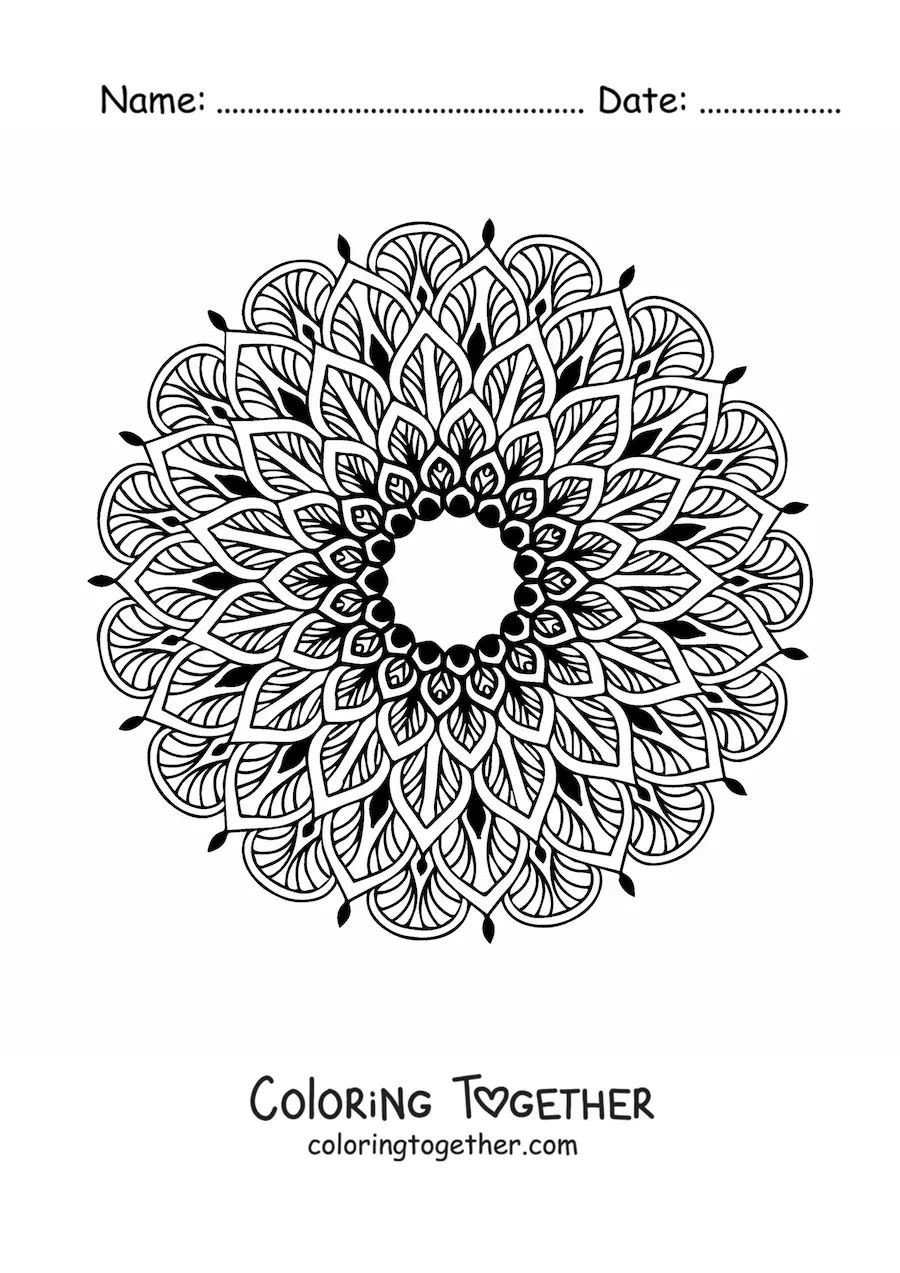 Coloring page of a floral mandala