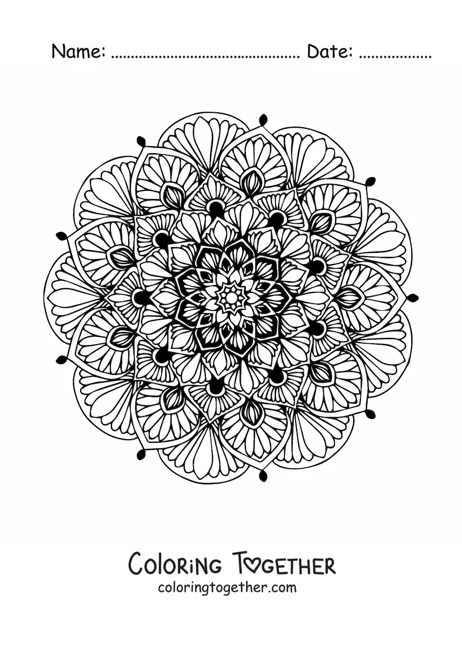 Coloring page of a floral mandala