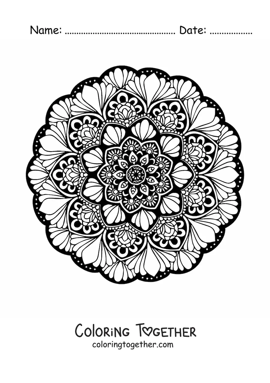 Coloring page of a floral mandala