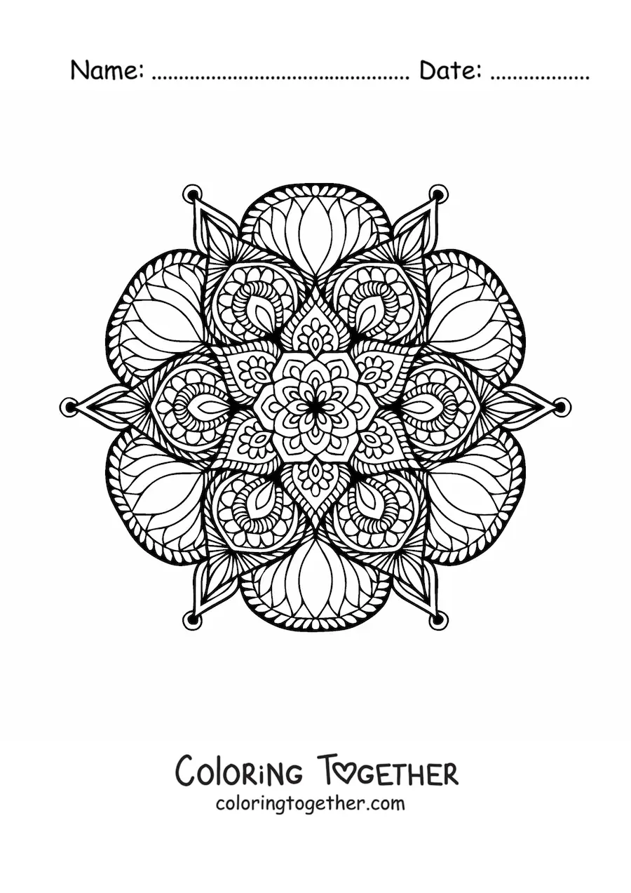 Coloring page of a floral mandala